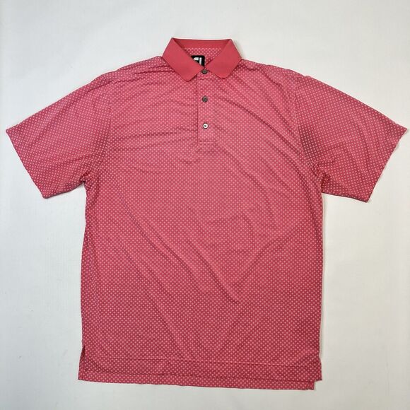 FJ FootJoy Pink White Circle Dot Golf Mens Short Sleeve Polo Shirt Medium - Picture 2 of 8